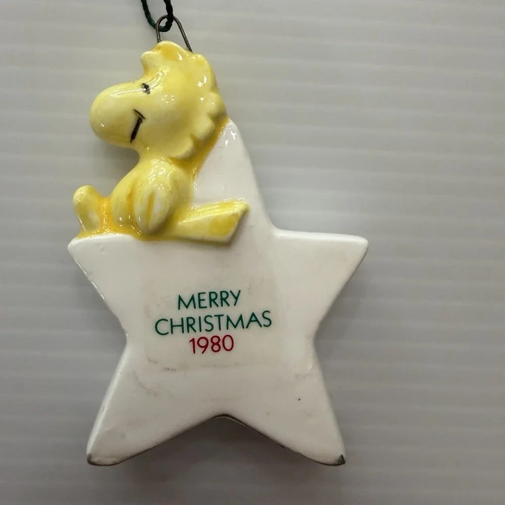 Vintage 1980 Woodstock Peanuts Merry Christmas Star Ceramic Snoopy Bird